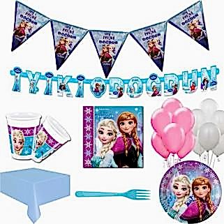 16 Kişi Elsa Frozen Parti Malzeme Paketi Süsleme Konsept Seti