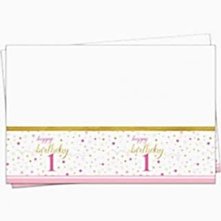 1 Adet Pembe Happy Birthday 1 Yaş Baskılı 120cmx180cm Masa Örtüsü