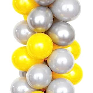 30 Adet Metalik (Civciv Sarı-Gümüş Gri)Karışık Balon Helyumla Uça