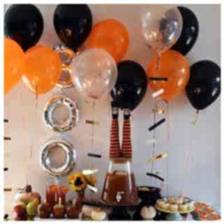 30 Adet Metalik Sedefli (Turuncu-Siyah-Şeffaf) Karışık Balon Hely