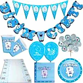 8 Kişi Mavi İlk Dişim Diş Buğdayım erkek partisi seti süslemeleri