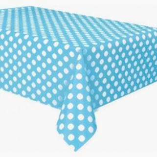 Beyaz Puantiyeli Açık Mavi Masa Örtüsü 1.20x1.80 Doğum Günü Parti