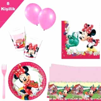 Minnie Mouse Fare mini 8 Kişilik 6 Parça Doğum Günü Seti malzemel