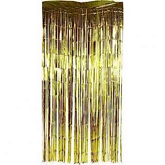 Simli Uzun Gold 2m Kapı Parti Perdesi, Parlak Duvar Püskülü Süsü