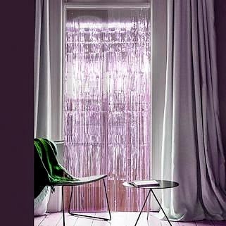 Simli Uzun Şeker Pembe 2m Kapı Parti Perdesi Parlak Duvar Püskülü