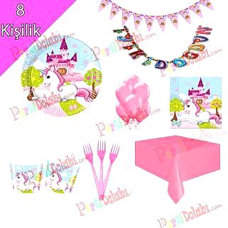 Unicorn Tekboynuz At Konsepti 8 Kişilik Lüks Doğum Günü Parti Set