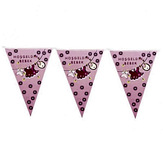 Hoşgeldin Bebek Bayrak Flama - Pembe, 2,10 mt
