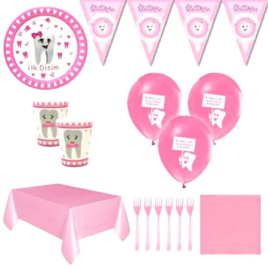 İlk Diş Parti Seti Pembe 8 Kişilik