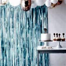 Cinsiyet Partisi Arka Fon Dekor Metalize Perde Mavi