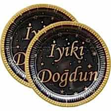 Gold Yazılı Siyah İyiki Doğdun Tabak 8 ad