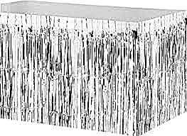 Metalik Folyo Gümüş Gri Püskül Masa Eteği