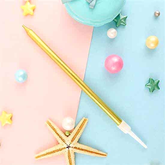 Altın Lüks Uzun Pasta Mumu 6 Adet