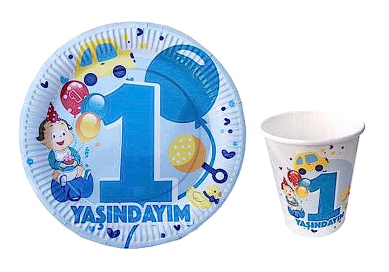 Erkek 1 Yaş Doğum Günü Tabak Bardak Set