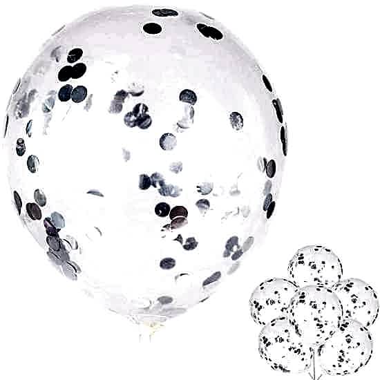 Gümüş Konfetili Şeffaf Balon 10 Adet