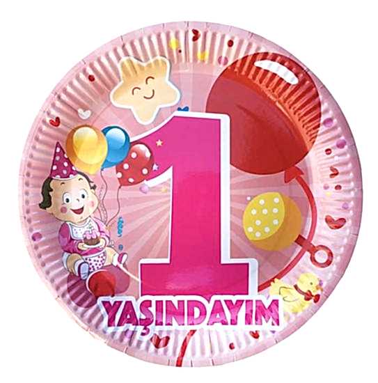 1 Yaş Kız Doğum Günü Karton Tabak(8 adet)