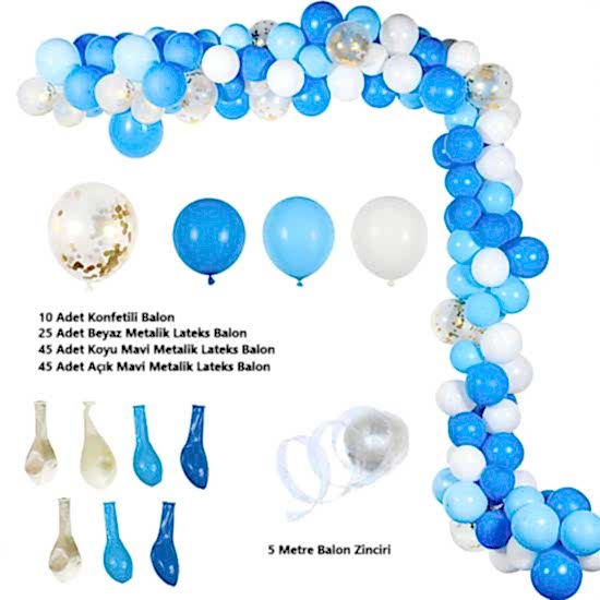 Happyland Mavi Beyaz Kombin Balon Zincir Seti