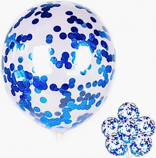 Mavi Konfetili Şeffaf Balon 10 Adet