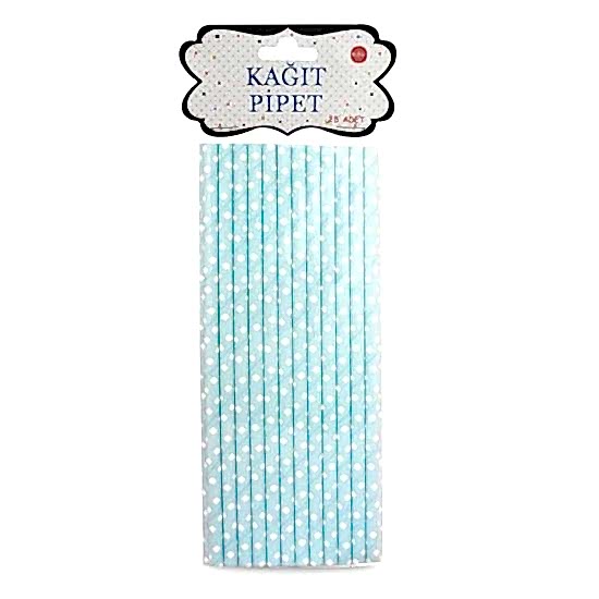 Mavi Puanlı Kağıt Pipet 25 Adet
