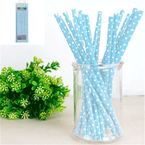 Mavi Puanlı Kağıt Pipet 25 Adet