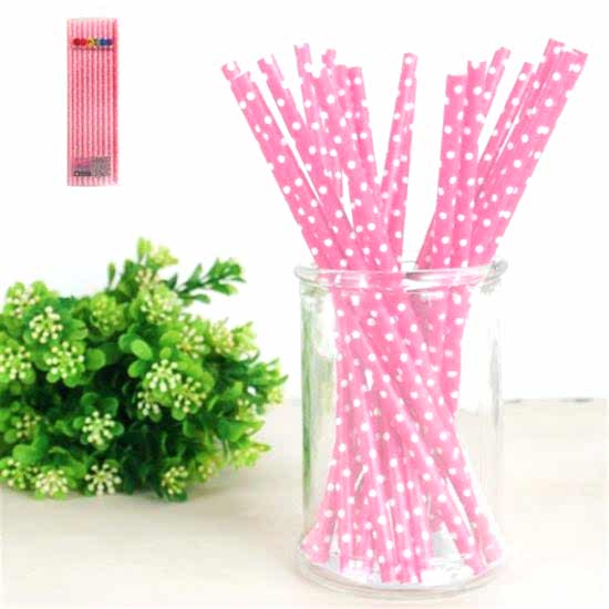 Pembe Puanlı Kağıt Pipet 25 Adet