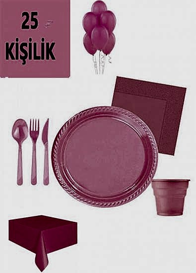 Pembe 25 Kişilik Plastik Bardak Çatal Tabak Peçete Masa Örtüsü