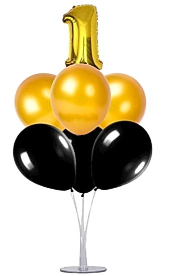 1 Yaş Rakam Balonlu Balon Standı + 7 adet Gold siyah Balon