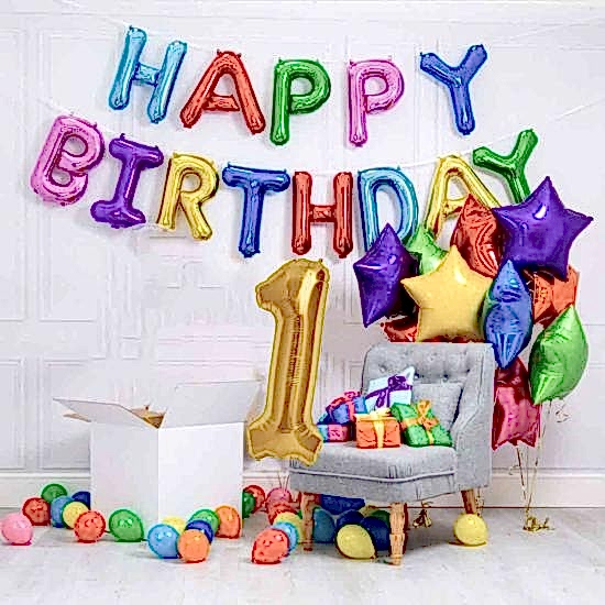 1 Yaş Renkli Happy Birthday Doğum Günü Seti