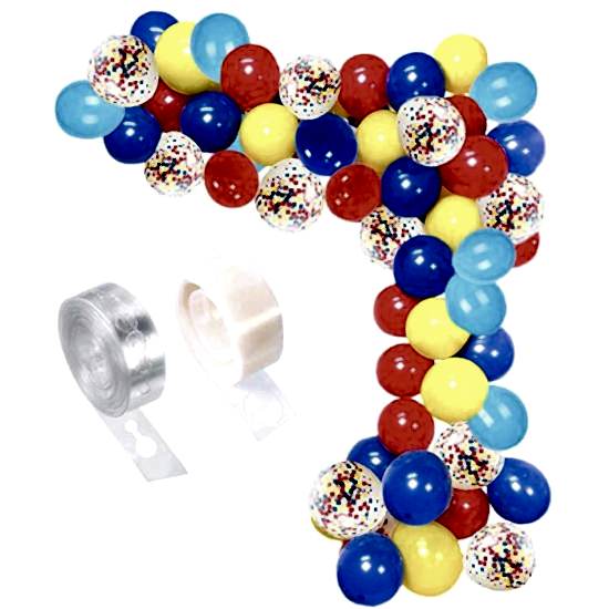 Kırmızı Sarı Mavi Konfetili Balon Zincir Seti