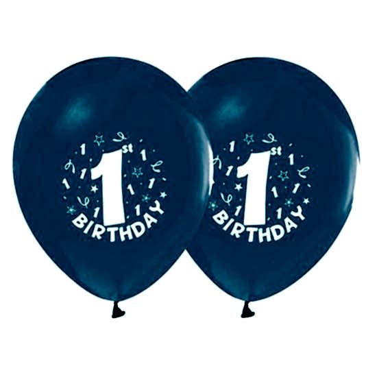 1 Yaş Temalı Baskılı Mavi Latex Balon 7 Adet