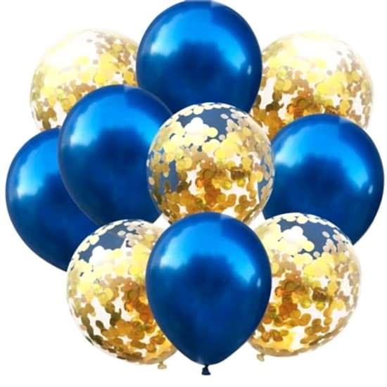 Lacivert Gold Konfetili Balon 10 Adet