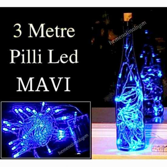 MAVİ PİLLİ LED IŞIK 3 METRE ŞEFFAF KABLO