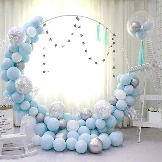 Mavi Makaron Gümüş Krom Konfetili Balon Zincir Seti