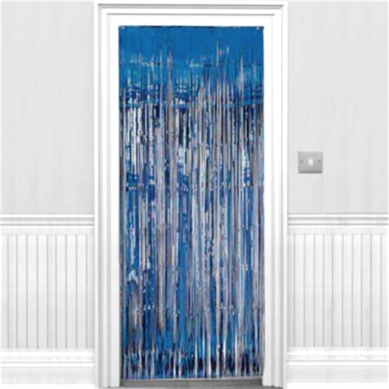 Lacivert Parlak Püsküllü Kapı Perdesi
