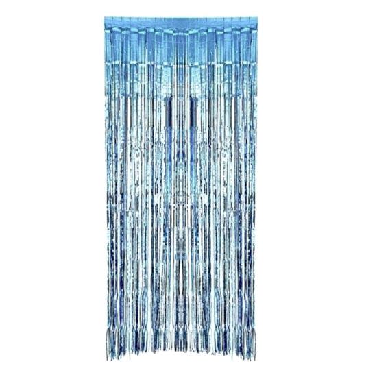 Metalize Mavi Işıltılı Püsküllü Arka Fon Perdesi 100x200 cm