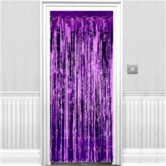 Mor Parlak Püsküllü Kapı Perdesi