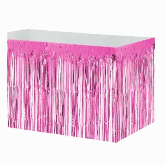 Pembe Işıltılı Püsküllü Masa Eteği