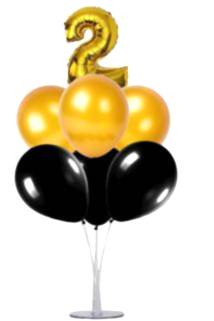 Balon Standı 2 Yaş Gold Siyah Balon Demeti