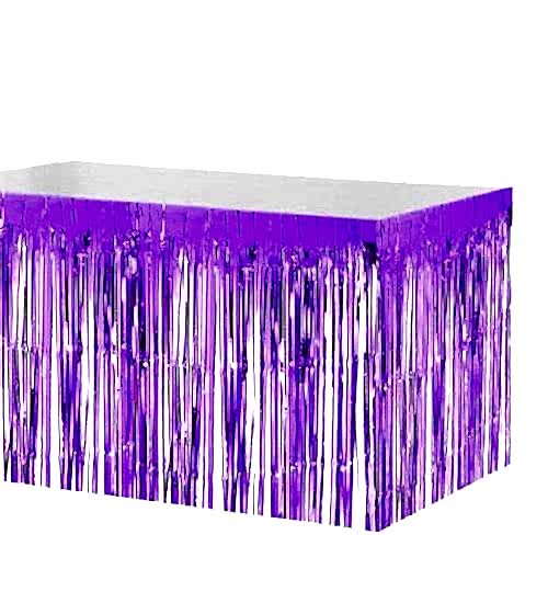 Püsküllü Metalize Masa Eteği Mor