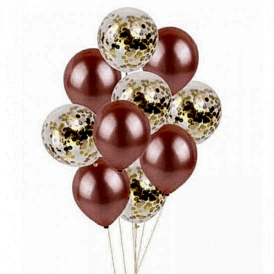 Altın Konfetili Metalik Roze Balon Set 10 Adet