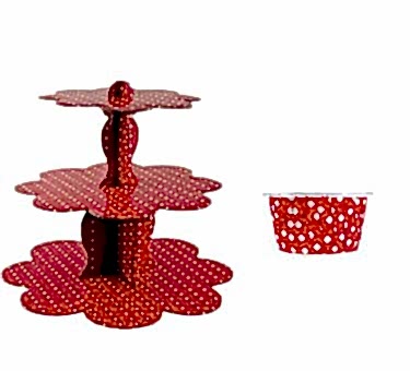 Happyland Kırmızı Puantiyeli&nbsp;Kek Standı + Kek Kapsülü 2’li Set