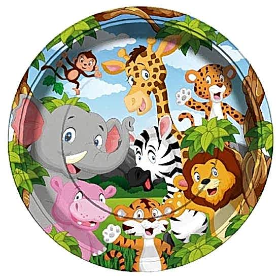 Safari Sevimli Hayvanlar Karton Tabak 8 Adet 23 cm