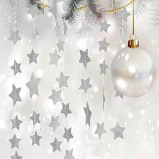 Yılbaşı Süsleri Gümüş İpli Yıldız Sarkıt Süs 2 Metre