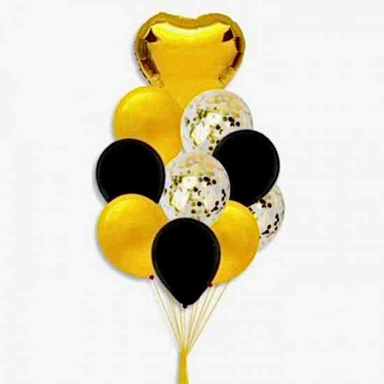 Siyah Gold Konfetili Kalp Balon Set 10 Adet