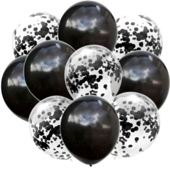 Siyah Konfetili Balon Siyah-Şeffaf 10 adet Balon
