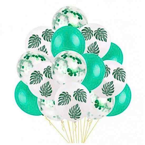 Yeşil Konfetili Yaprak Balon Set 15 Adet